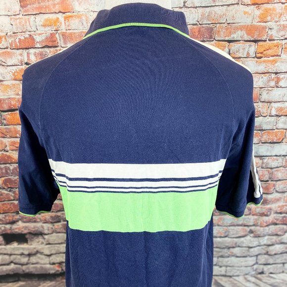 Polo Ralph Lauren Navy Green Striped Snap Polo L - Picture 3 of 5